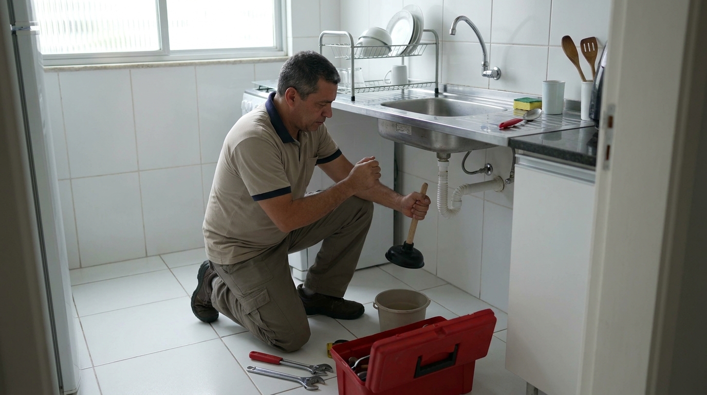 Desentupimento de pia residencial em Governador Valadares‑MG