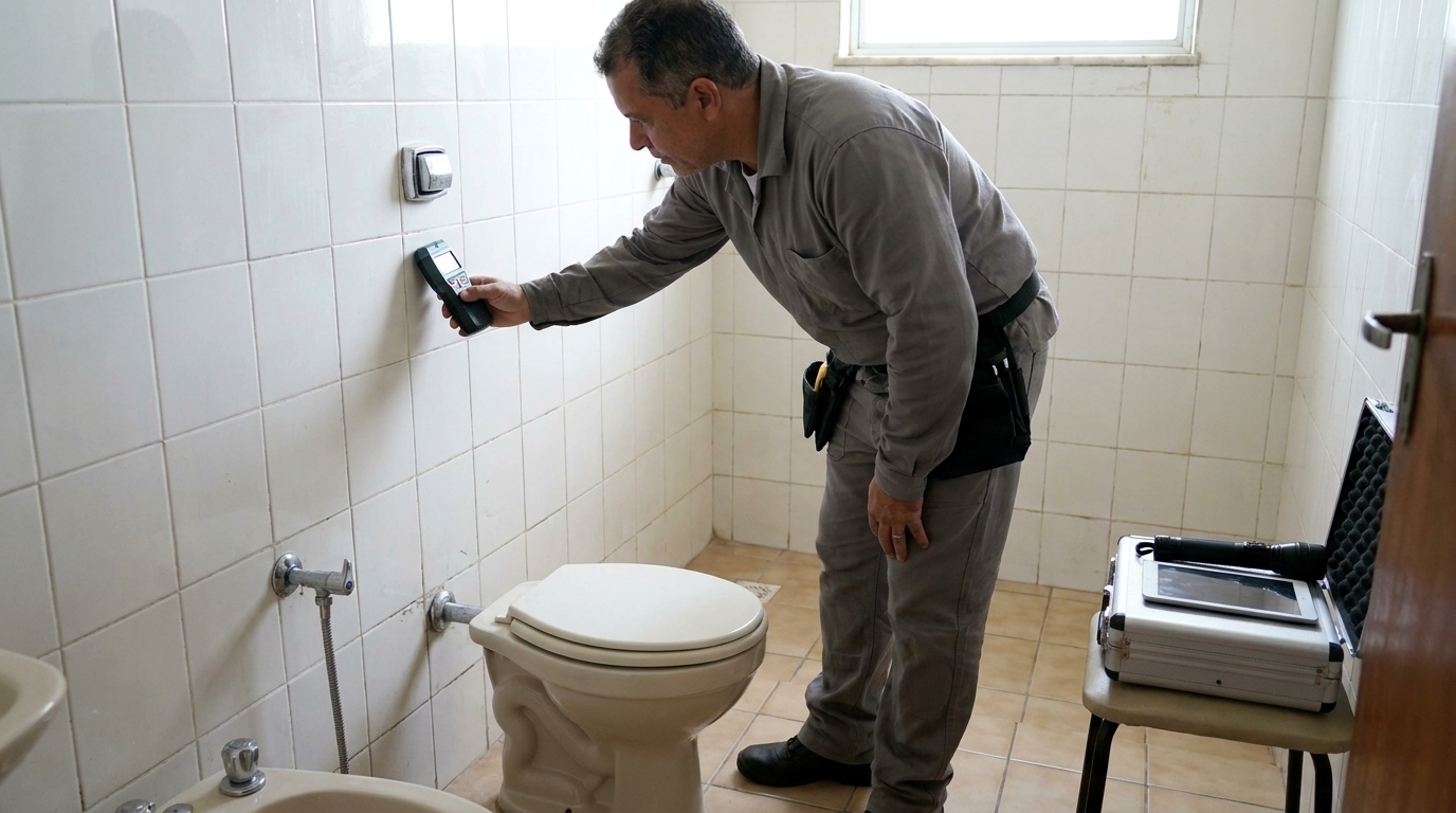 Técnico de caça vazamento analisando tubulação em Governador Valadares‑MG